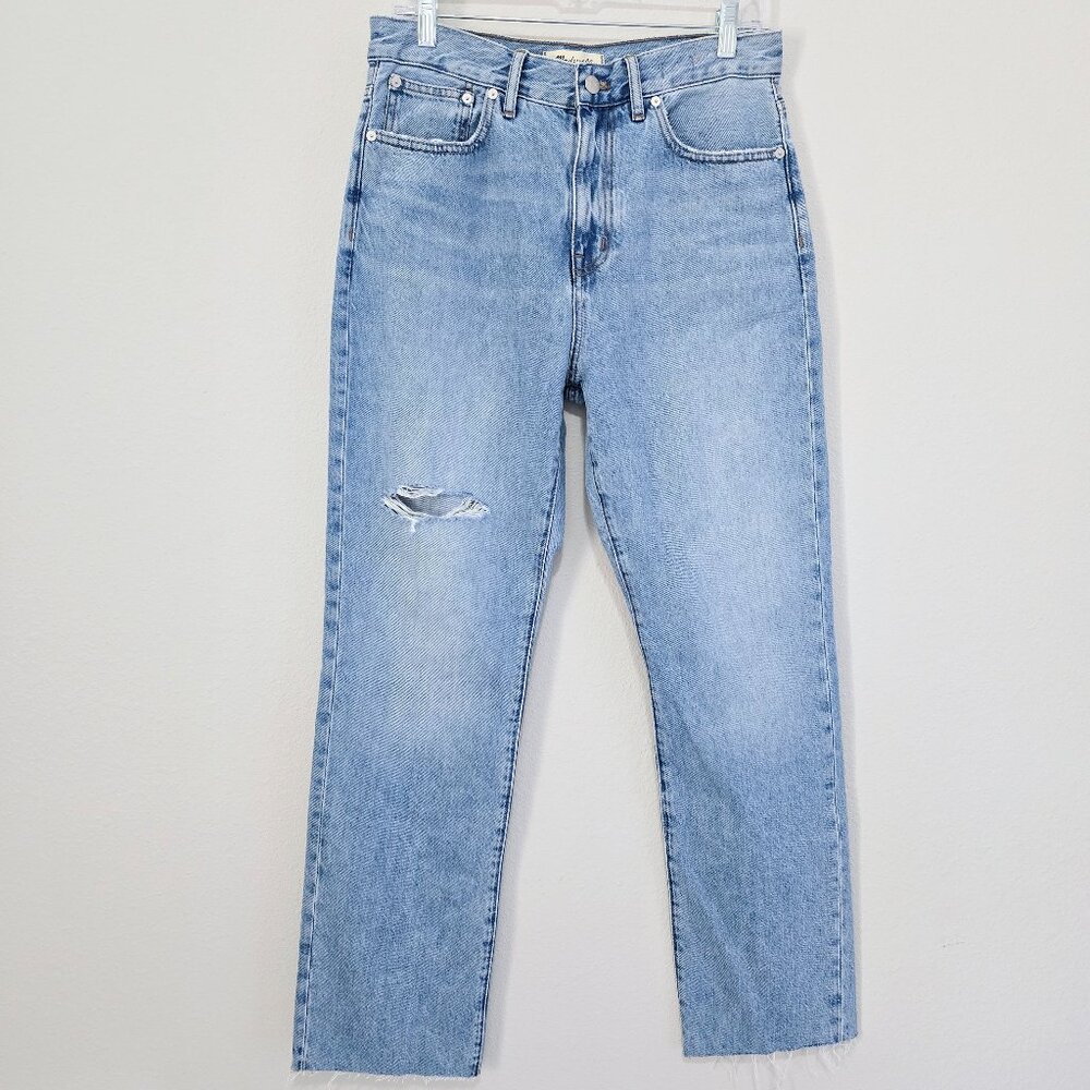 Madewell The 90s Straight High Rise Jeans 28 Light Wash Raw Hem NWT